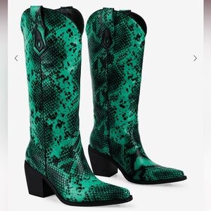 The Sheila Snakeskin Heeled Boots by Wetkiss